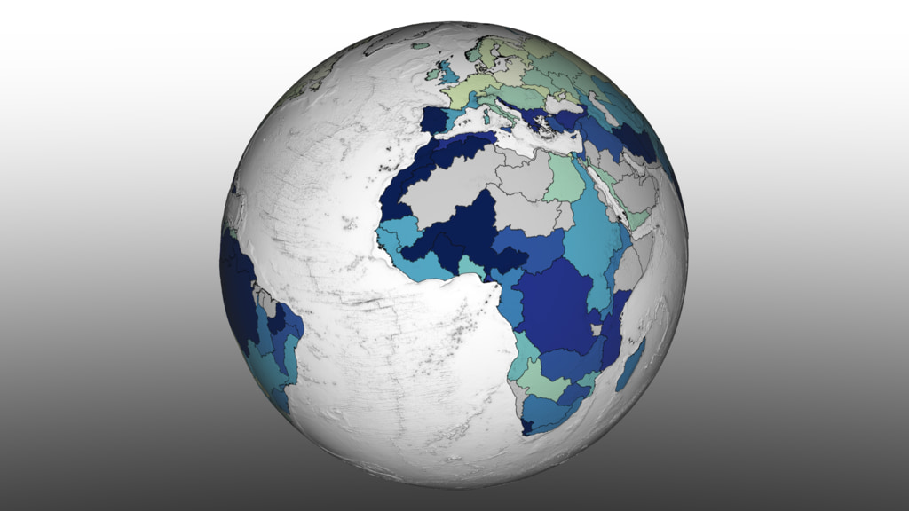 This image was derived from NASA ICESat-2 data and shows variability in water level from October 2018 to July 2020 Areas in green show variability from .20 - .30 meters whereas areas in shades of blue represent higher values, ranging from .50 - >1.5 meters of variability in water levels. Image Credit: NASA Scientific Visualization Studio.
