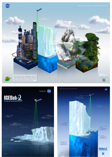three different iceberg posters in one image