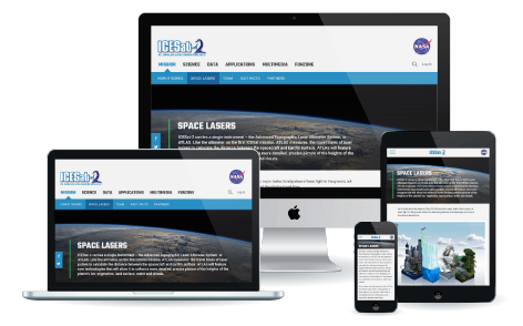image of ICESat-2 website on four different sized screens
