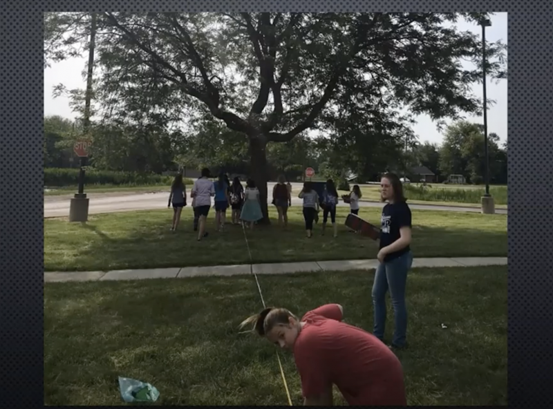 Students taking tree height observations